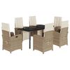 vidaXL spisebordss&aelig;t til haven 7 dele med hynder polyrattan beige