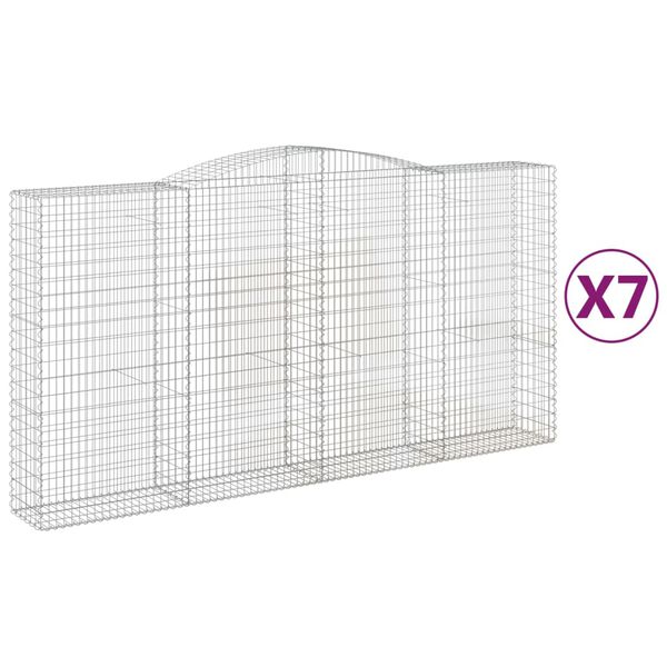 vidaXL buede gabionkurve 7 stk. 400x50x200/220 cm galvaniseret jern