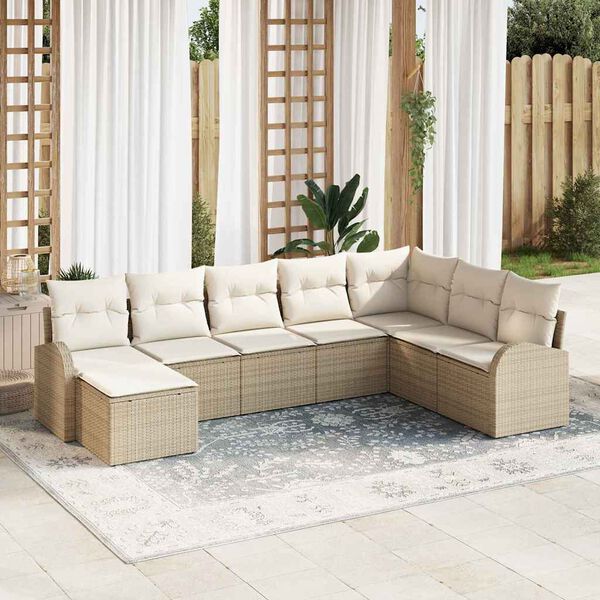 vidaXL Havesofa Sæt med pude 8 pcs Beige Poly Rattan