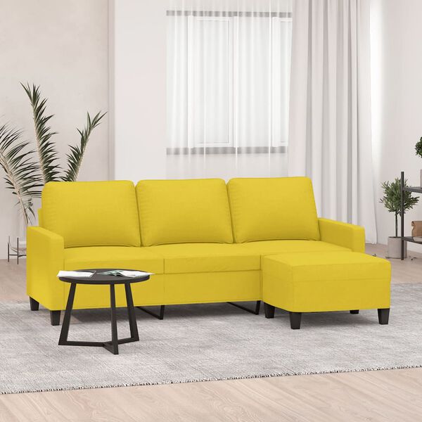 vidaXL 3-personers sofa med fodskammel 180 cm stof lysegul