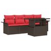 vidaXL Havesofa S&aelig;t med pude 5 pcs Brun polyrattan