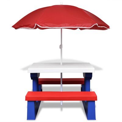 vidaXL bord- og bænkesæt til børn med parasol flerfarvet