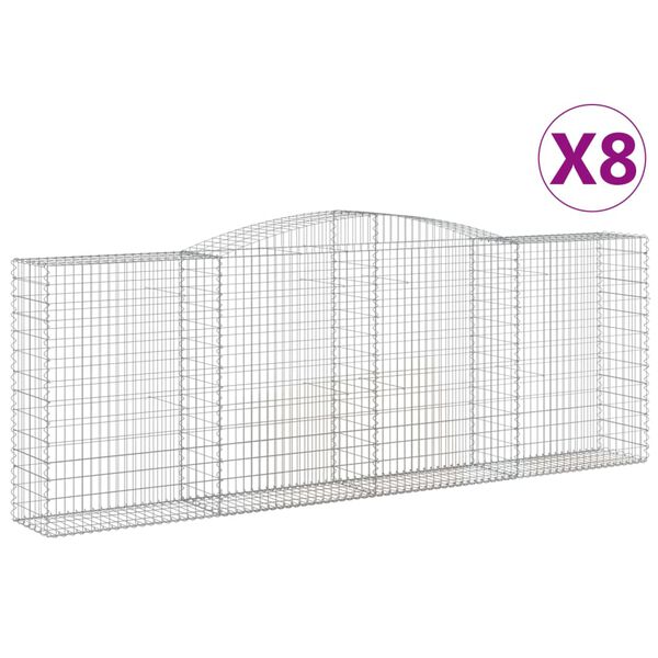 vidaXL buede gabionkurve 8 stk. 400x50x140/160 cm galvaniseret jern