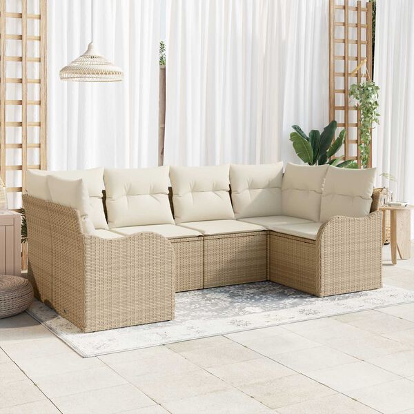 vidaXL Havesofa S&aelig;t med pude 6 pcs Beige og hvid Poly rattan