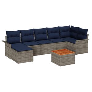 vidaXL Havesofa S&aelig;t 8 stk. Gr&aring; og Marinebl&aring; polyrattan