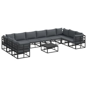 vidaXL Havesofa S&aelig;t med pude 11 pcs Sort Aluminium