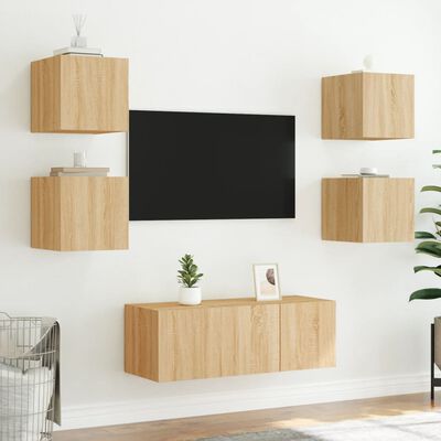 vidaXL væghængt tv-bord med LED-lys 30,5x35x30 cm sonoma-eg