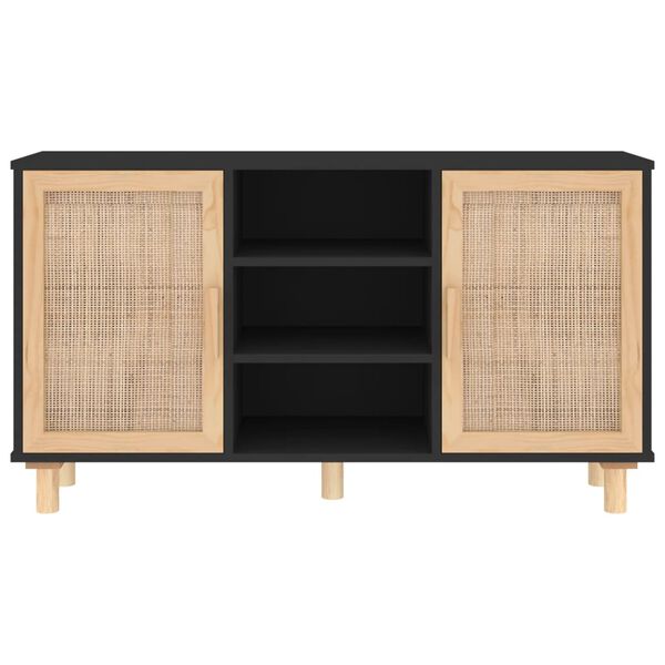vidaXL skænk 105x30x60 cm massivt fyrretræ og naturlig rattan sort