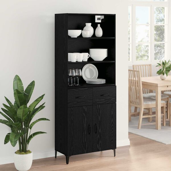 vidaXL Highboard med skuffe Sort eg 69,5 x 34 x 180 cm Konstrueret tr&aelig;
