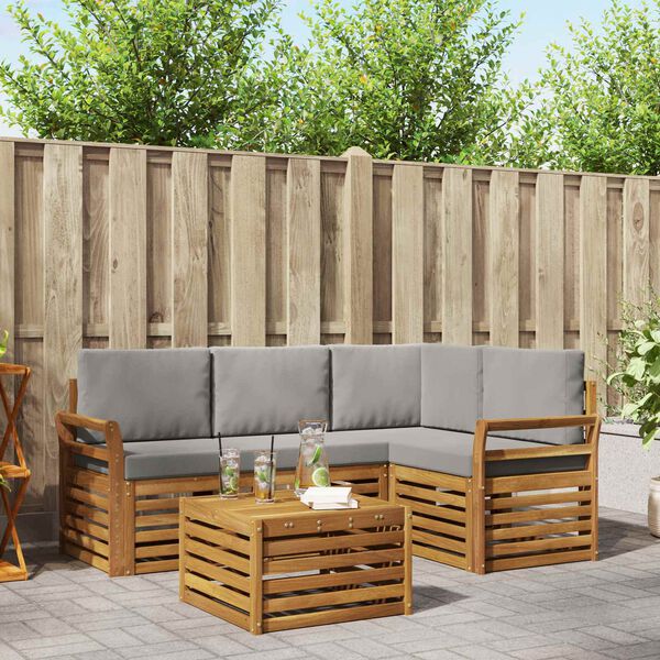 vidaXL Udend&oslash;rs sofagruppe 5 pcs Naturlig og Lys Gr&aring; Massivt Akacietr&aelig;