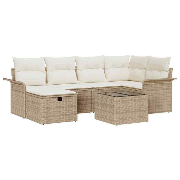 vidaXL Havesofa S&aelig;t med pude 7 pcs Beige og creme polyrattan