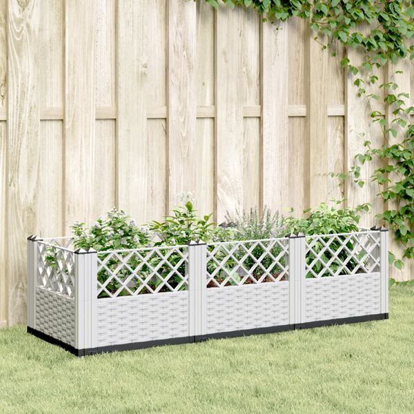 vidaXL plantekasse med spyd 123,5x43,5x43,5 cm PP hvid