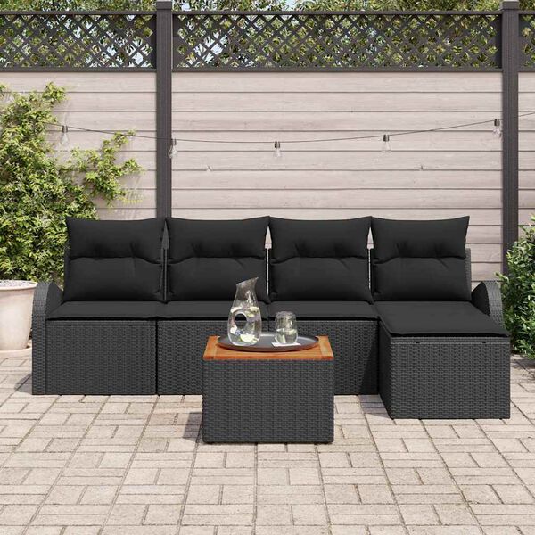 vidaXL Havesofa Sæt med pude 6 pcs Sort polyrattan