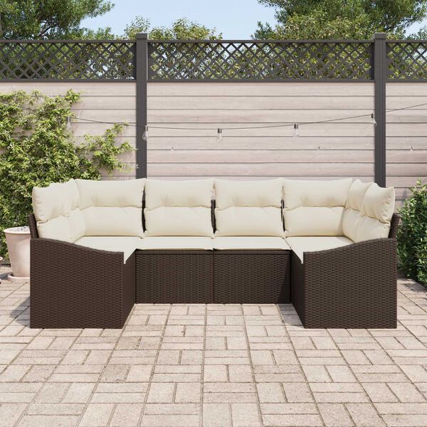 vidaXL Sofa Sæt med pude 6 pcs Brun polyrattan