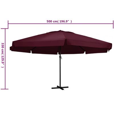 vidaXL parasol med aluminiumsstang 600 cm bordeaux
