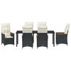 vidaXL Have Spisebordss&aelig;t med pude 7 pcs Sort polyrattan