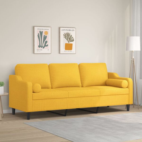 vidaXL 3-personers sofa med puder og hynder 210 cm stof lysegul