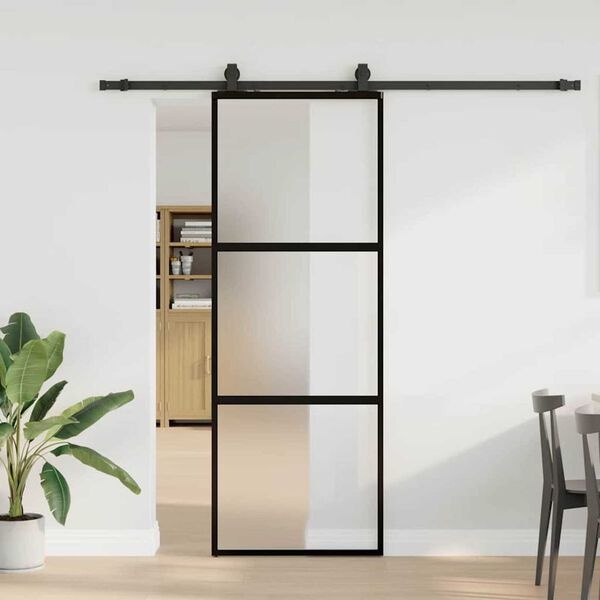 vidaXL skyded&oslash;r med hardwares&aelig;t 76x205 cm h&aelig;rdet glas sort