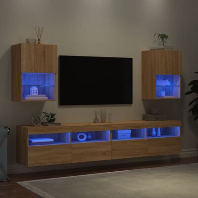 vidaXL tv-borde med LED-lys 2 stk. 40,5x30x60 cm sonoma-eg