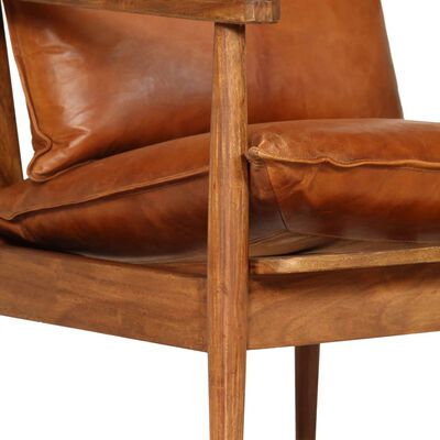 vidaXL lænestol ægte læder med akacietræ brun