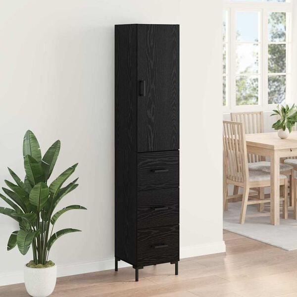 vidaXL Highboard med skuffe Sort eg 34,5 x 34 x 180 cm Konstrueret tr&aelig;