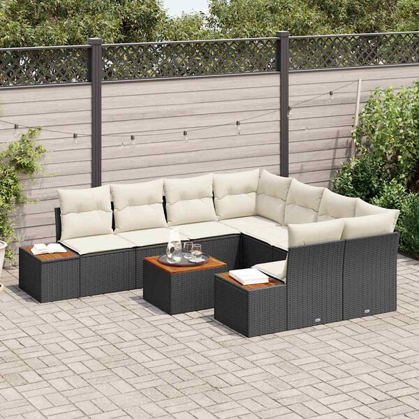 vidaXL Havesofa S&aelig;t med pude 9 pcs Sort Poly rattan