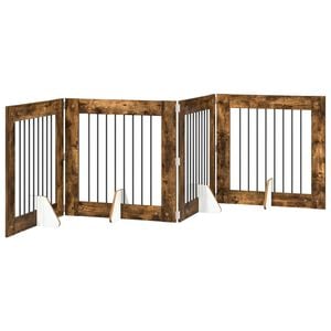 vidaXL Sammenklappelig hundegitter med stativer 4 pcs R&oslash;get eg 321 cm