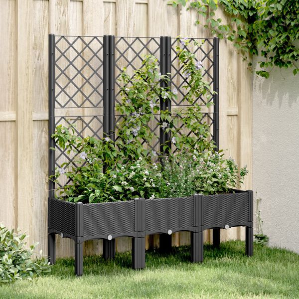 vidaXL plantekasse med espalier 120x40x142 cm PP sort
