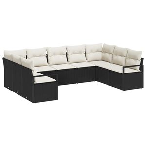 vidaXL Havesofa S&aelig;t med pude 9 pcs Sort og Hvid polyrattan
