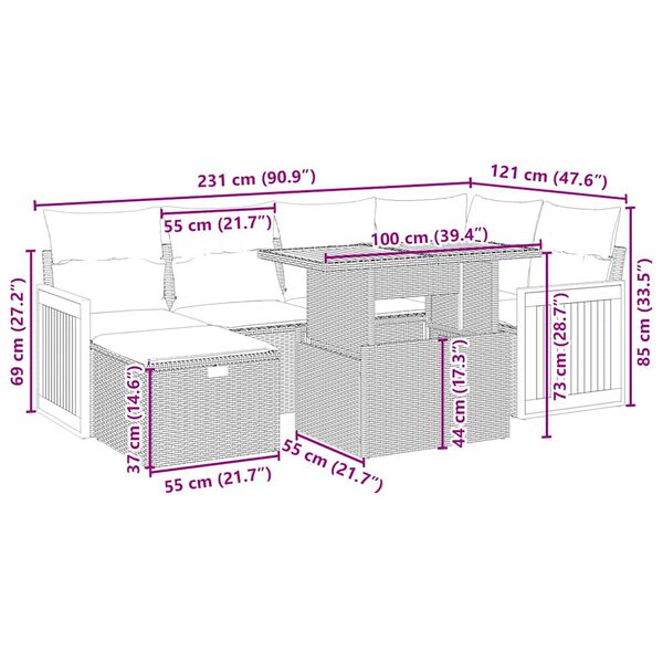 vidaXL sofas&aelig;t til haven 7 dele med hynder polyrattan beige