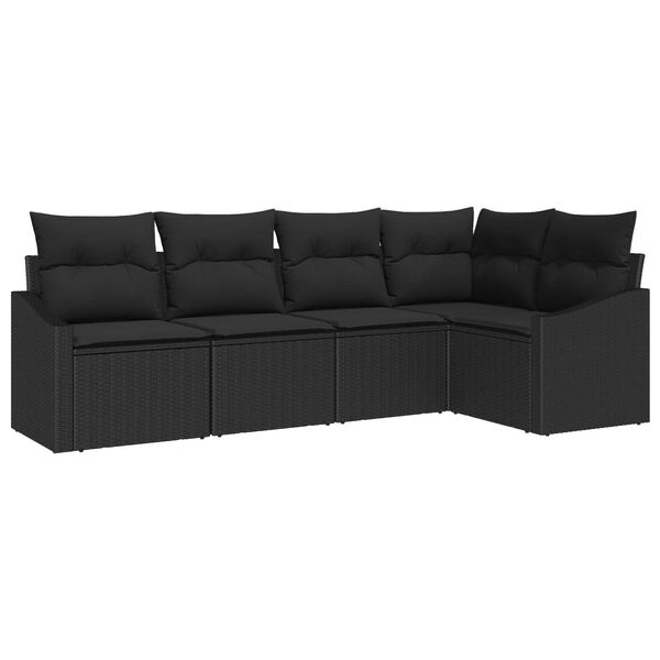 vidaXL Sofa Sæt med pude med opbevaring 5 pcs Sort polyrattan