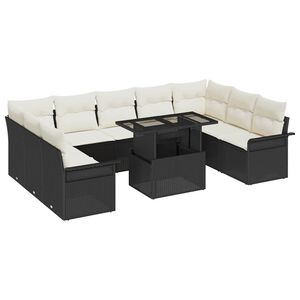 vidaXL Havesofa S&aelig;t med pude 10 pcs Sort Poly rattan