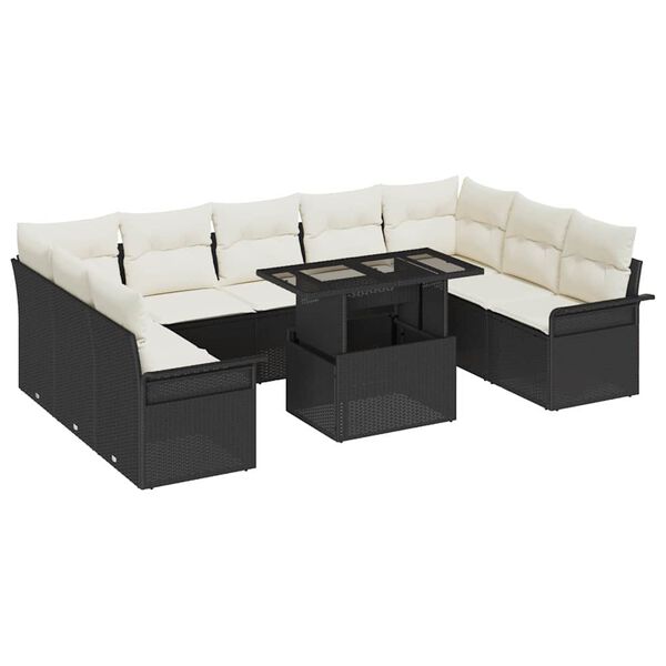 vidaXL Havesofa S&aelig;t med pude 10 pcs Sort Poly rattan