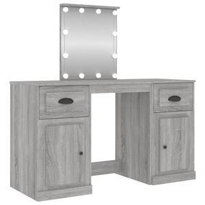 vidaXL makeupbord med LED-lys 130x50x132,5 cm gr&aring; sonoma-eg