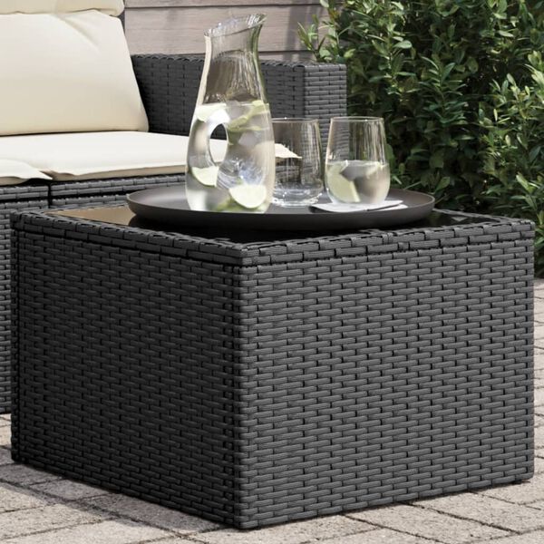 vidaXL havebord med glasplade sort 55x55x37 cm polyrattan