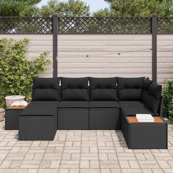 vidaXL Havesofa S&aelig;t med pude 6 pcs Sort polyrattan