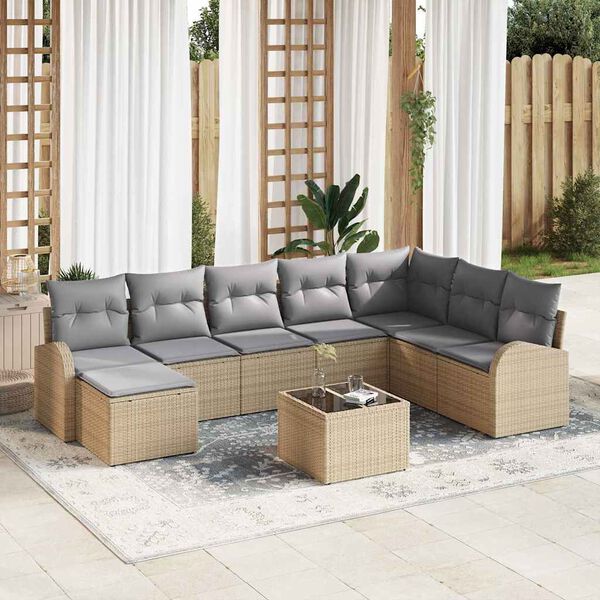 vidaXL Sofa S&aelig;t med pude 9 pcs Beige og lysegr&aring; polyrattan