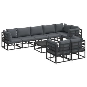 vidaXL Havesofa S&aelig;t med pude 9 pcs Sort Aluminium