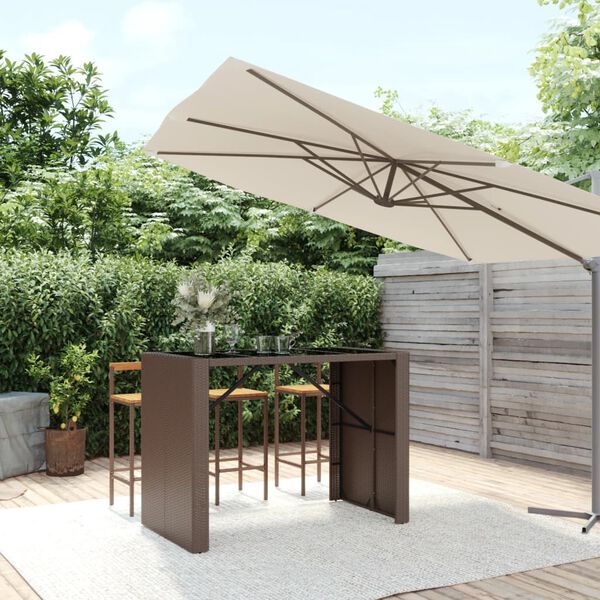 vidaXL barbord med glasplade 145x80x110 cm polyrattan brun