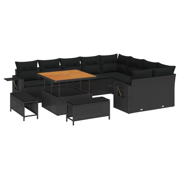 vidaXL Havesofa S&aelig;t 12 pcs Sort polyrattan