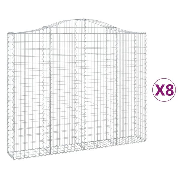 vidaXL buede gabionkurve 8 stk. 200x30x160/180 cm galvaniseret jern