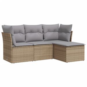 vidaXL sofas&aelig;t til haven 4 dele med hynder polyrattan beige