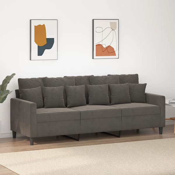 vidaXL 3-personers sofa 180 cm fl&oslash;jl m&oslash;rkegr&aring;