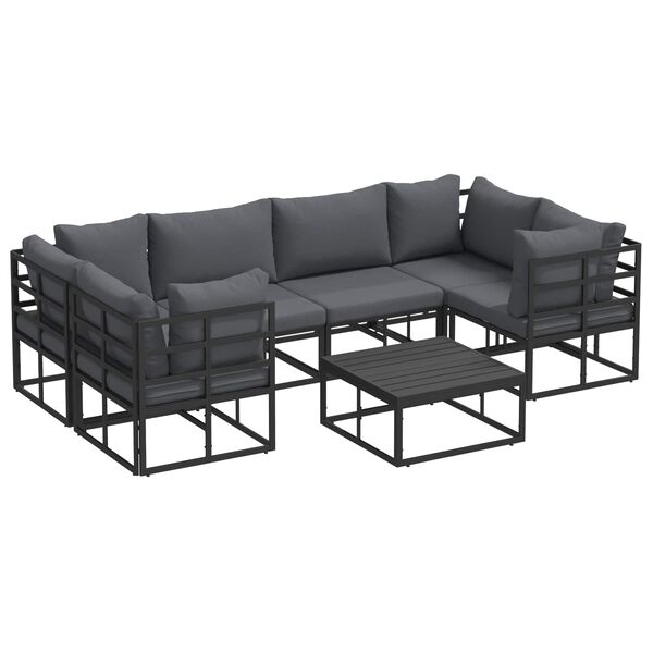 vidaXL Havesofa S&aelig;t med pude 7 pcs Sort Aluminium