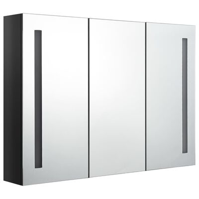 vidaXL badeværelsesskab med spejl + LED-lys 89x14x62 cm skinnende sort