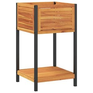 vidaXL plantekasse med hylde 45x45x80 cm massivt akacietr&aelig; og st&aring;l