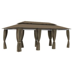 vidaXL pavillon med gardiner 600x298x270 cm 180 g/m&sup2; gr&aring;brun