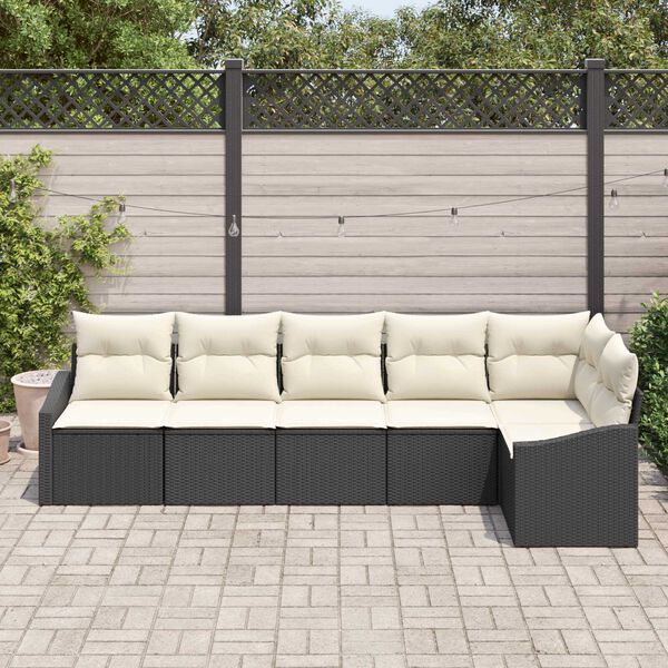 vidaXL Havesofa S&aelig;t 6 pcs Sort Poly rattan