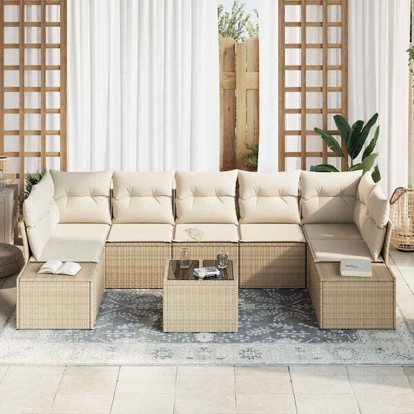 vidaXL Havesofa Sæt med pude 8 pcs Beige polyrattan