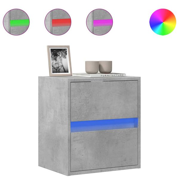 vidaXL væghængt tv-bord med LED-lys 41x31x45 cm betongrå